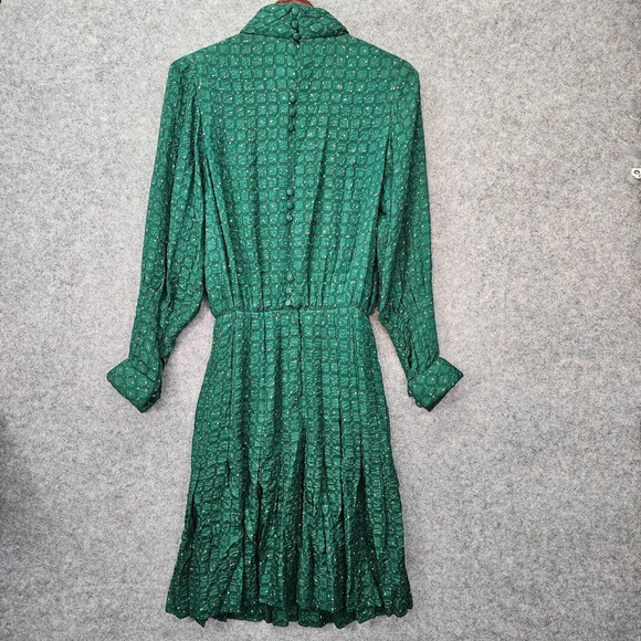 Vintage CHLOE Dress Womens 34 S Green Confetti Funky Silk Midi Dusty Pleated - Picture 2 of 16